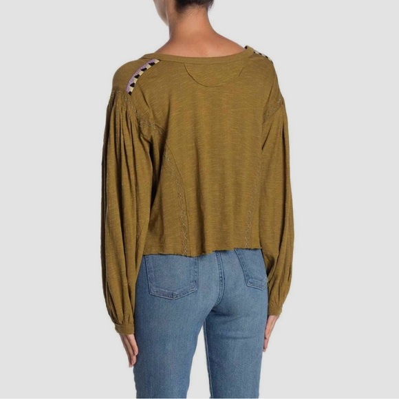 Free People Hand Me Down Embroidered Top in Moss Green - Picture 3 of 9